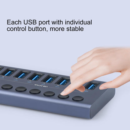 MaxLaxer 10 Port Aluminum USB 3.0 hub with 10 Port USB Data Transfer,Power Adapter USB Splitter Independent Switch