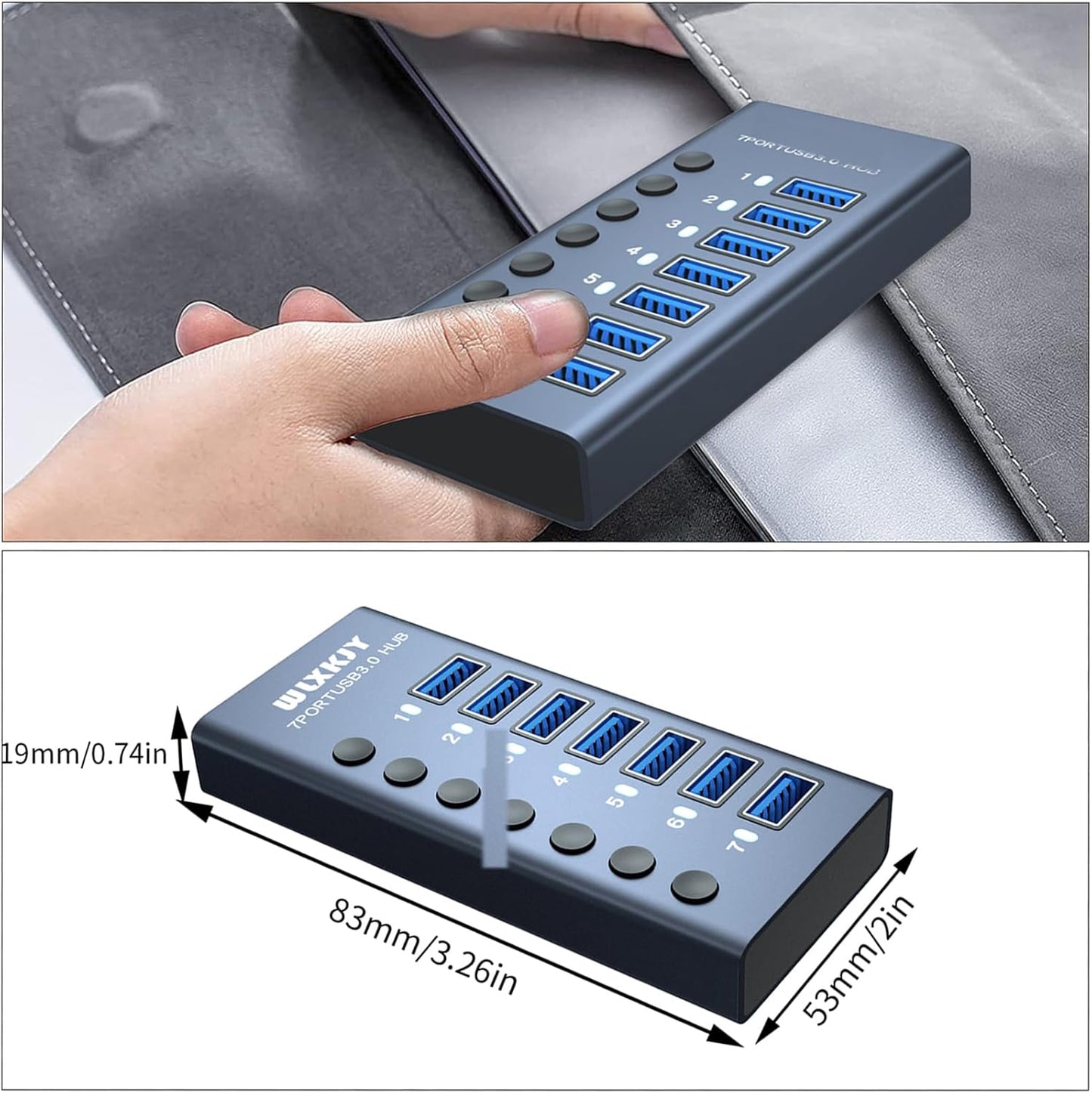 MaxLaxer 10 Port Aluminum USB 3.0 hub with 10 Port USB Data Transfer,Power Adapter USB Splitter Independent Switch