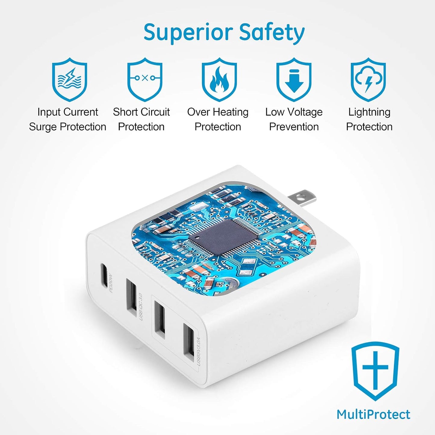 Desktop USB Charger Station,4-Port 53W Mobile Phone Fast Charging Station,Multi Ports USB Charger