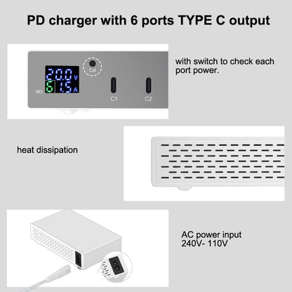 MaxLaxer 140W 6 Port PD USB C Charging Station,Portable Fast Charger with LCD Display