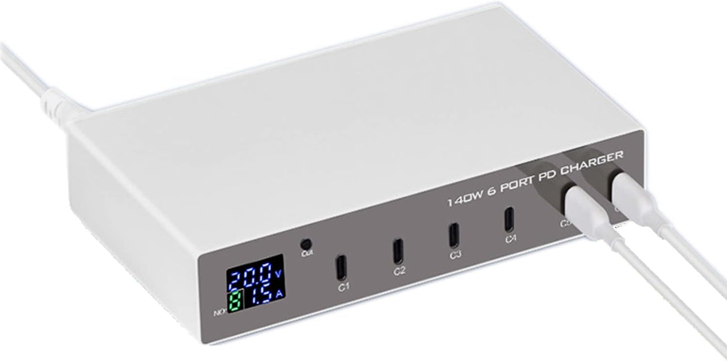 MaxLaxer 140W 6 Port PD USB C Charging Station,Portable Fast Charger with LCD Display