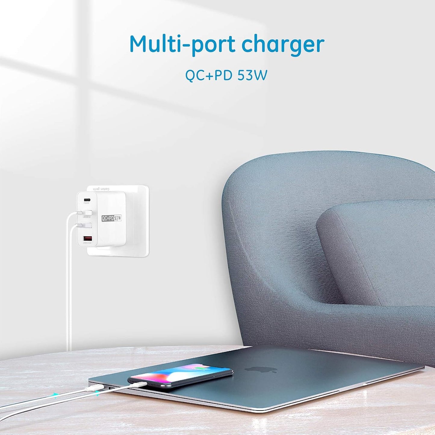 Desktop USB Charger Station,4-Port 53W Mobile Phone Fast Charging Station,Multi Ports USB Charger