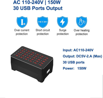 MaxLaxer USB Charger Station,30-Port 150W/30A Multiple USB Charging Station,Multi Ports USB Charger