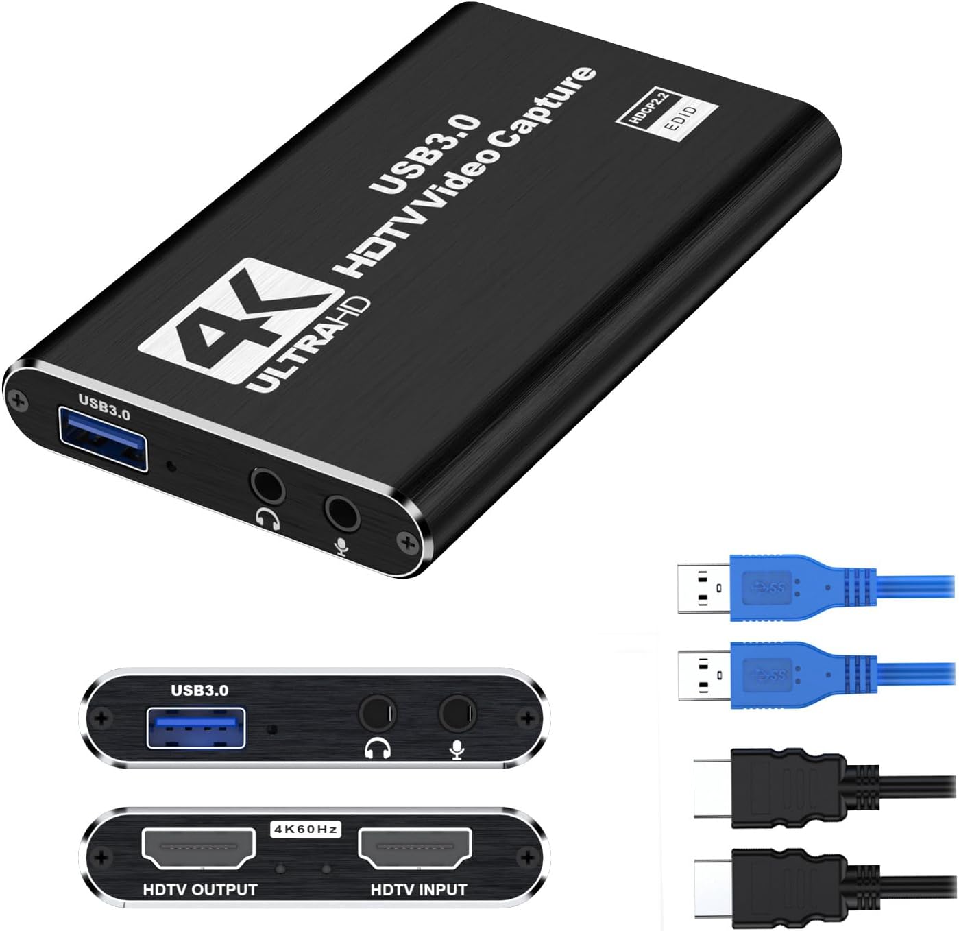 4K Audio Video Capture Card,HDMI USB 3.0, Full HD 1080P for Game Recording, Live Streaming Broadcasting