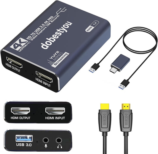 4K Audio Video Capture Card,HDMI USB 3.0, Full HD 1080P for Game Recording, Live Streaming Broadcasting