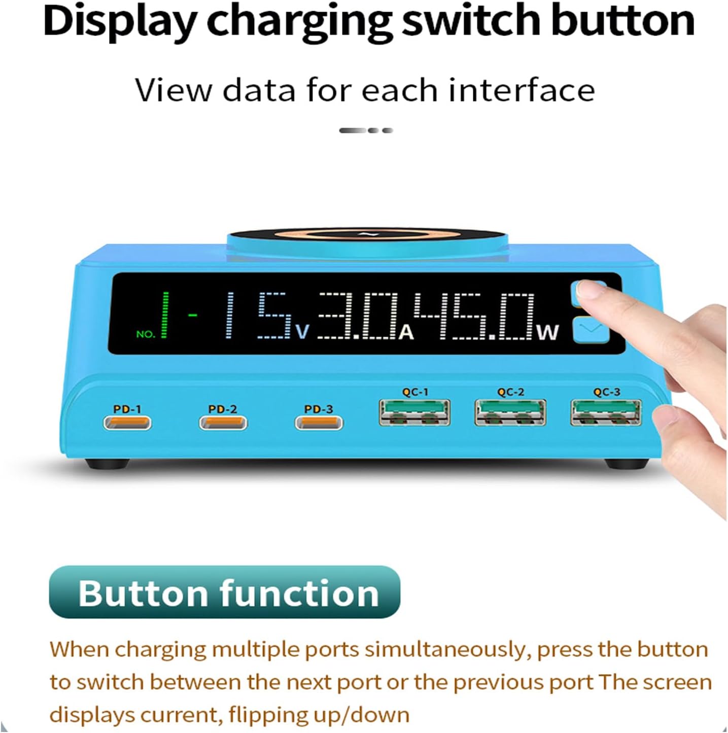 MaxLaxer 110W Black Fast USB Charger Station, 6-Port (3USB and 3PD), Fast Charging with Digital