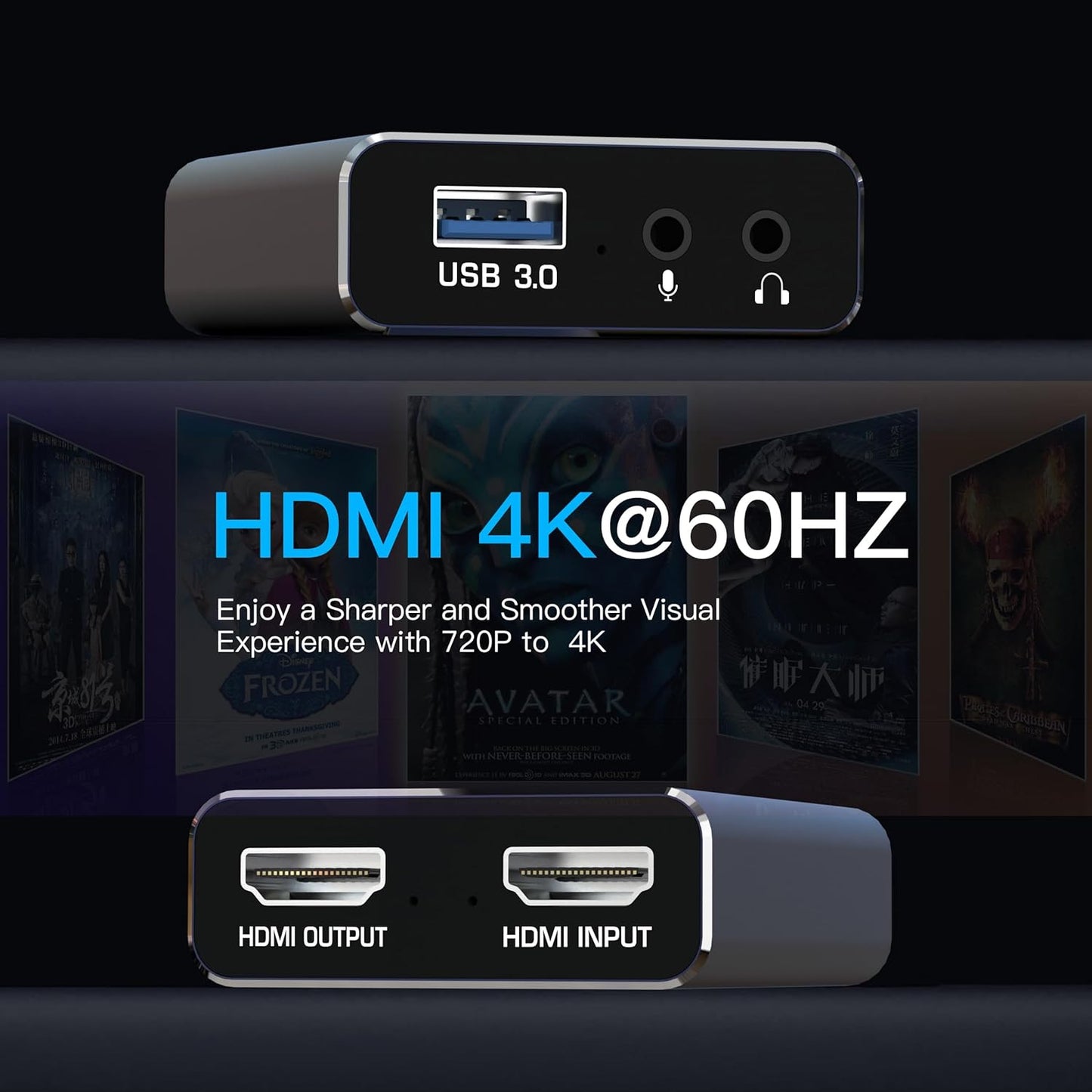 4K Audio Video Capture Card,HDMI USB 3.0, Full HD 1080P for Game Recording, Live Streaming Broadcasting