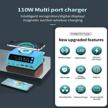 MaxLaxer 110W Black Fast USB Charger Station, 6-Port (3USB and 3PD), Fast Charging with Digital