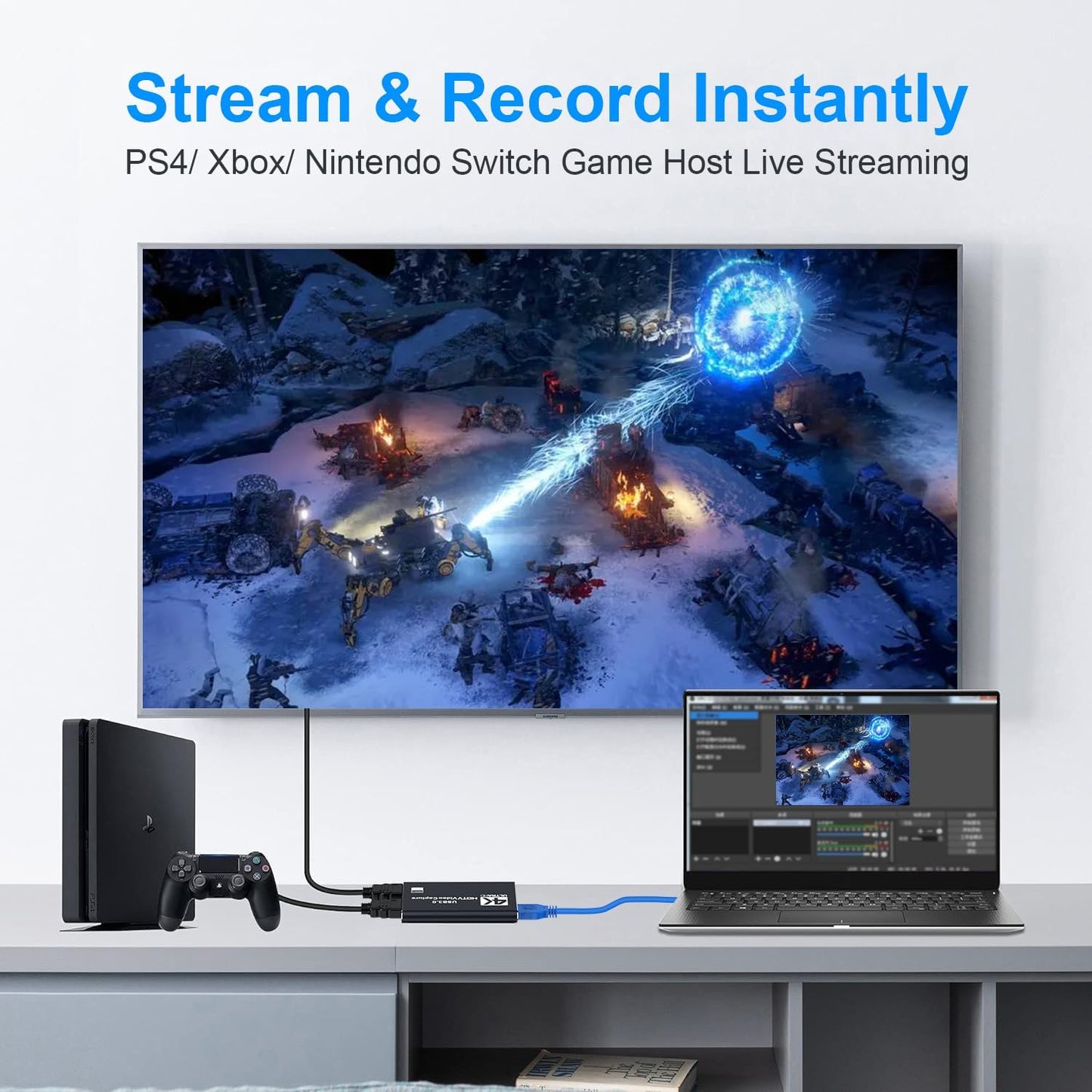 4K Audio Video Capture Card,HDMI USB 3.0, Full HD 1080P for Game Recording, Live Streaming Broadcasting