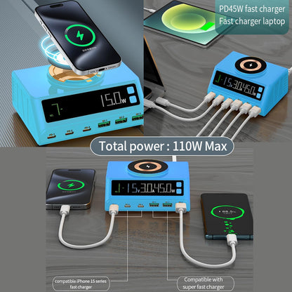 MaxLaxer 110W Black Fast USB Charger Station, 6-Port (3USB and 3PD), Fast Charging with Digital