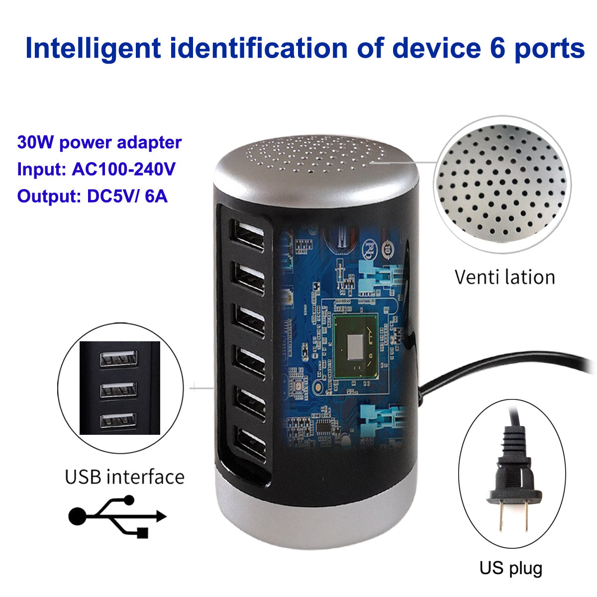 Desktop USB Charging Station 6-Port