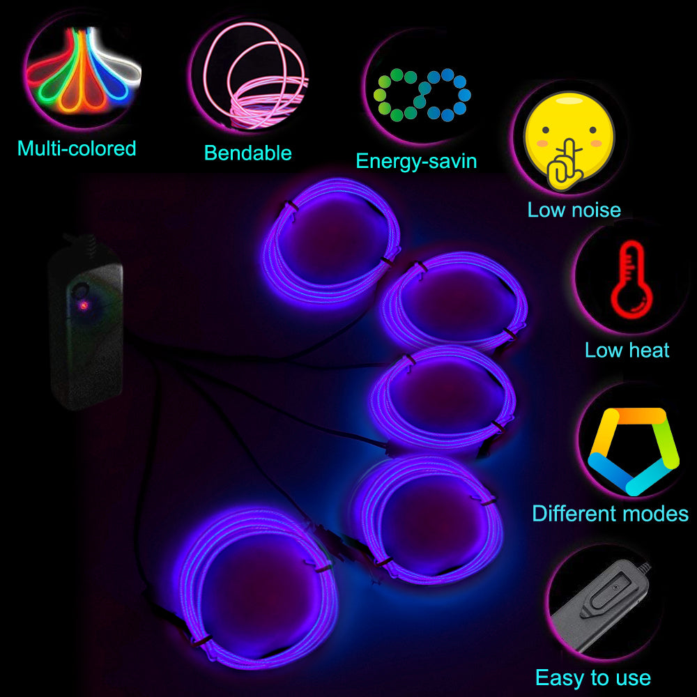 Neon EL Wire Light Portable Battery 5 in 1