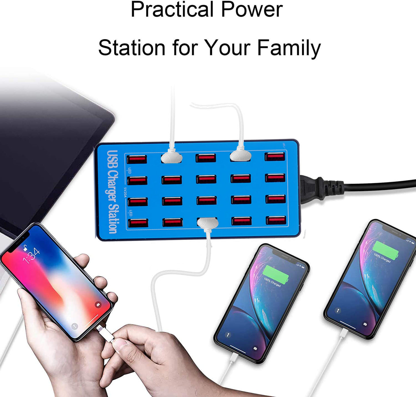 USB Charger Station 20-Port 100W/20A Multiple