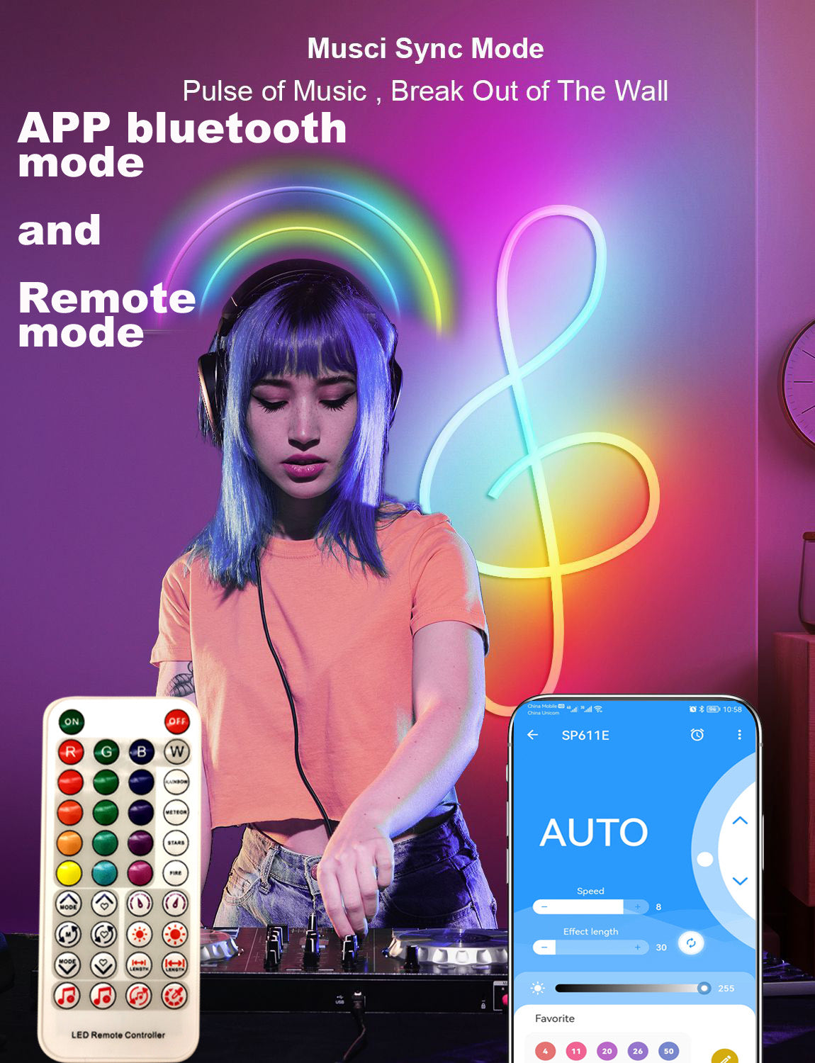 RGBIC Led strip light,Music mode,Voice Control Mode